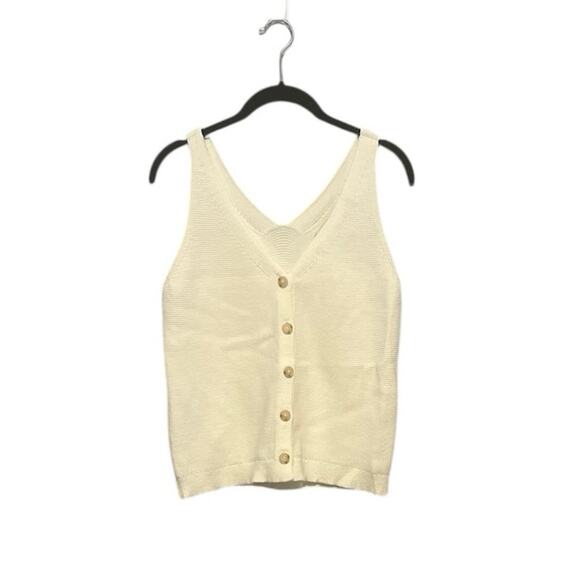 Loft White Button Up Sleeveless Knit Sweater Vest V-Neck size Medium - Picture 1 of 7